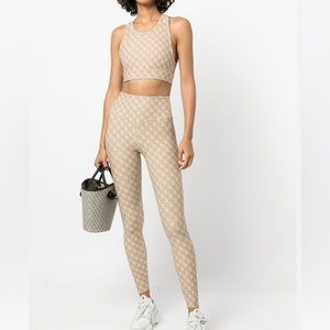 ANINE BING - CAMEL MONOGRAM PRINT WORKOUT SET - WORN TWICE CASUALLY